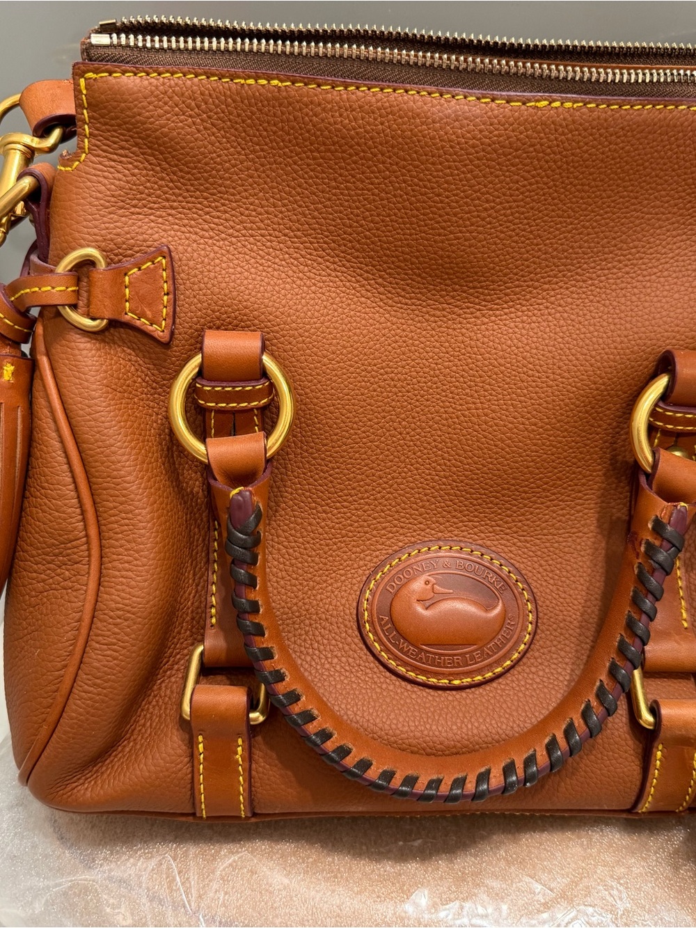 Dooney & Bourke Chestnut Brown Pebble Leather Satchel with Gold Hardware